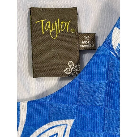 Taylor Floral Cap Sleeve Sheath Dress with Pockets Blue White Size 10 - Picture 3 of 8